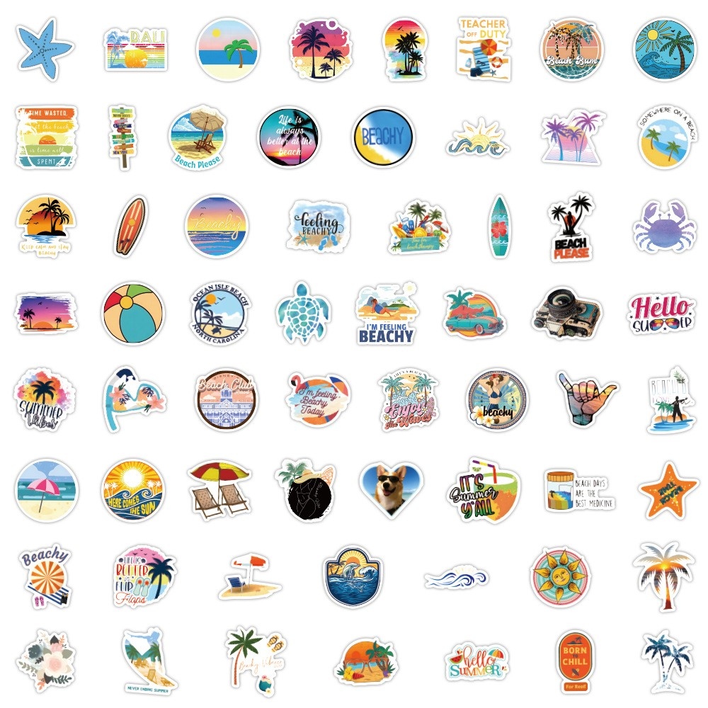 Súprava letných samolepiek (120 ks) - plážové motívy