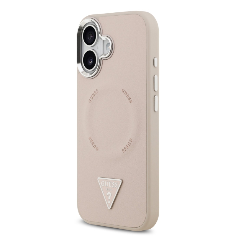 Guess PU kožený zadný kryt MagSafe s trojuholníkovým logom pre iPhone 17 Pink