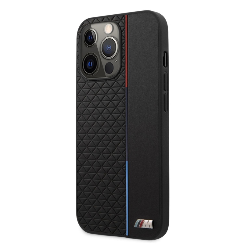 Zadný kryt BMW PU Triangles Tricolor Line pre iPhone 13 Pro Max Black
