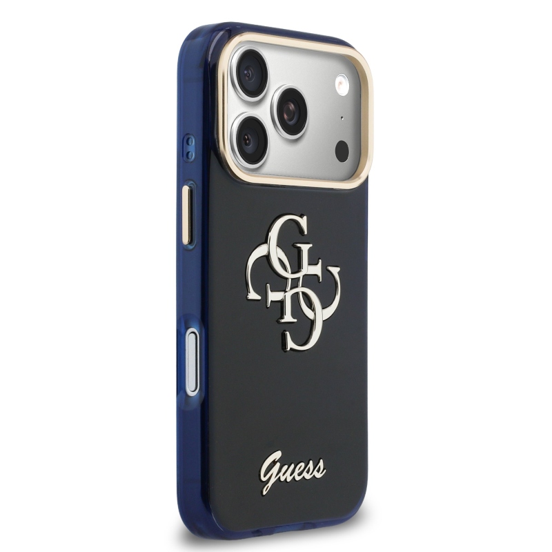 Guess IML 4G Script Metal Logo Zadný kryt pre iPhone 17 Pro Blue