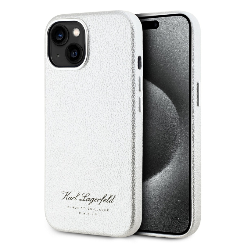 Karl Lagerfeld Grained PU Hotel RSG Zadný Kryt pre iPhone 15 Grey