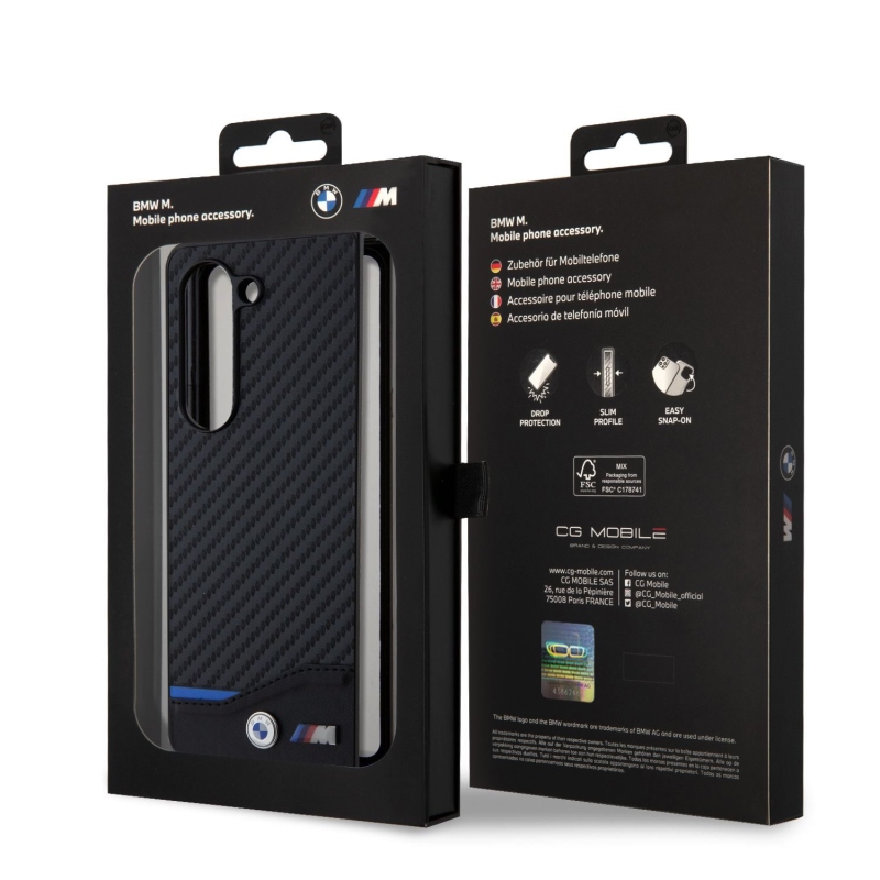 BMW M PU Carbon Blue Line Zadný Kryt pre Samsung Galaxy Z Fold 5 Black