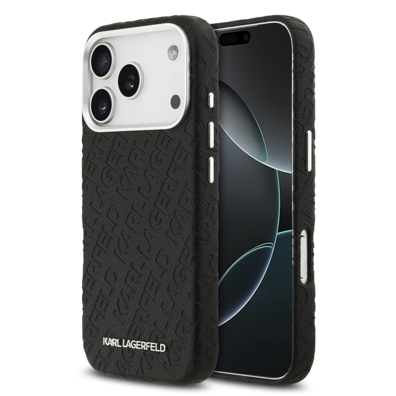 Karl Lagerfeld Grained PU Repeated Logo MagSafe Back Cover pre iPhone 17 Pro Black