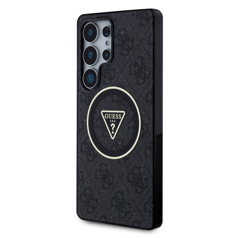 Guess IML 4G Glitter and Triangle Logo MagSafe Zadný Kryt pre Samsung Galaxy S25 Ultra Black