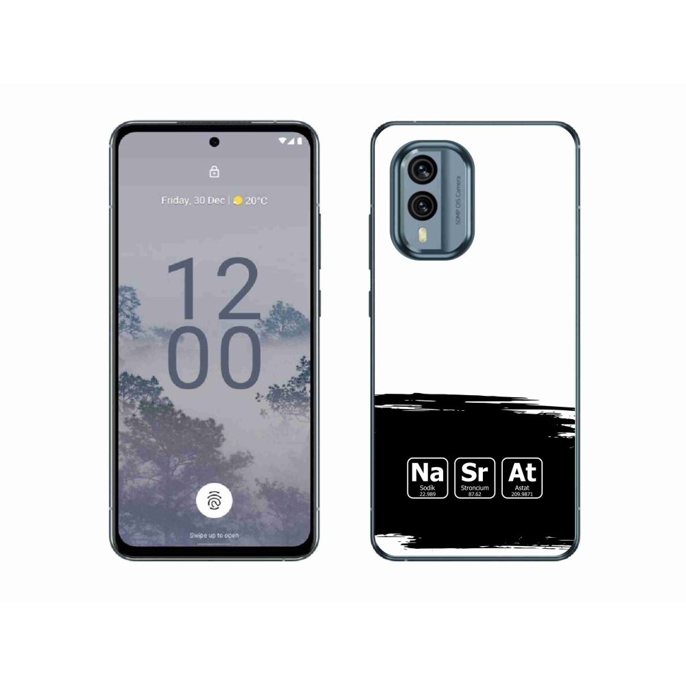 Gélový kryt mmCase na Nokia X30 5G - chemické prvky čiernobiele pozadie