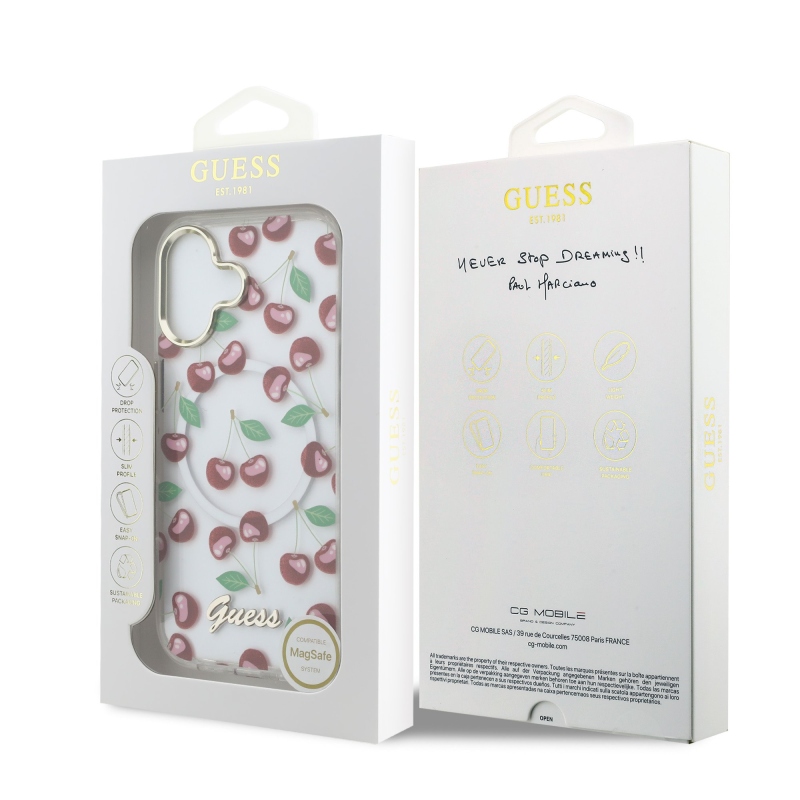 Guess IML Glitter Cherry MagSafe zadný kryt pre iPhone 17