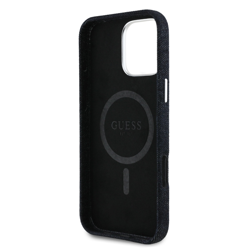 Guess Denim Triangle Logo MagSafe Zadný Kryt pre iPhone 16 Pro Black