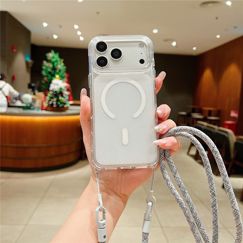 Seamle gélový kryt s pevným chrbtom a MagSafe + šnúrka na iPhone 18 Pro/17 Pro - biely