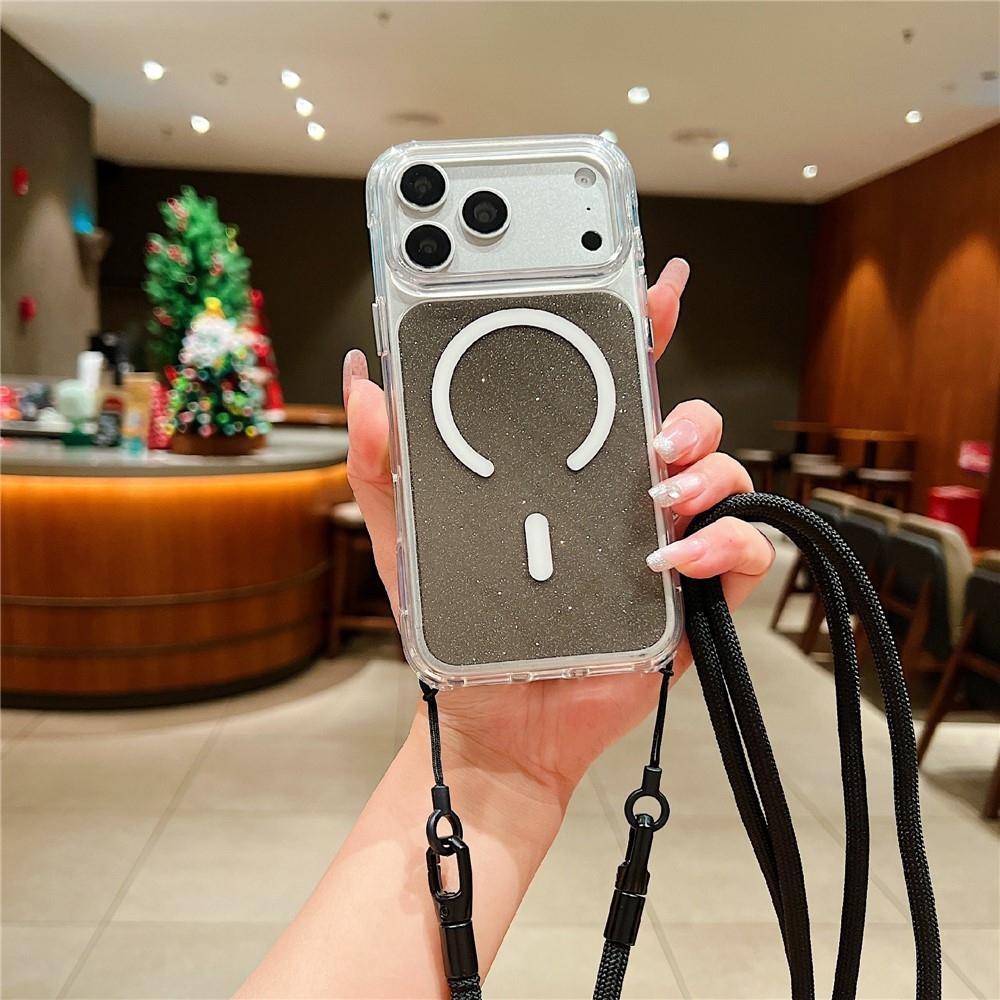 Seamle gélový kryt s pevným chrbtom a MagSafe + šnúrka na iPhone 18 Pro/17 Pro - čierny