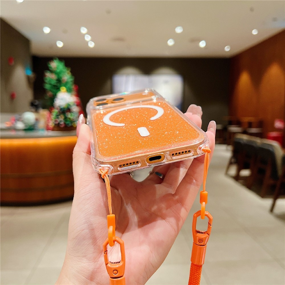 Seamle gélový kryt s pevným chrbtom a MagSafe + šnúrka na iPhone 18 Pro/17 Pro - oranžový