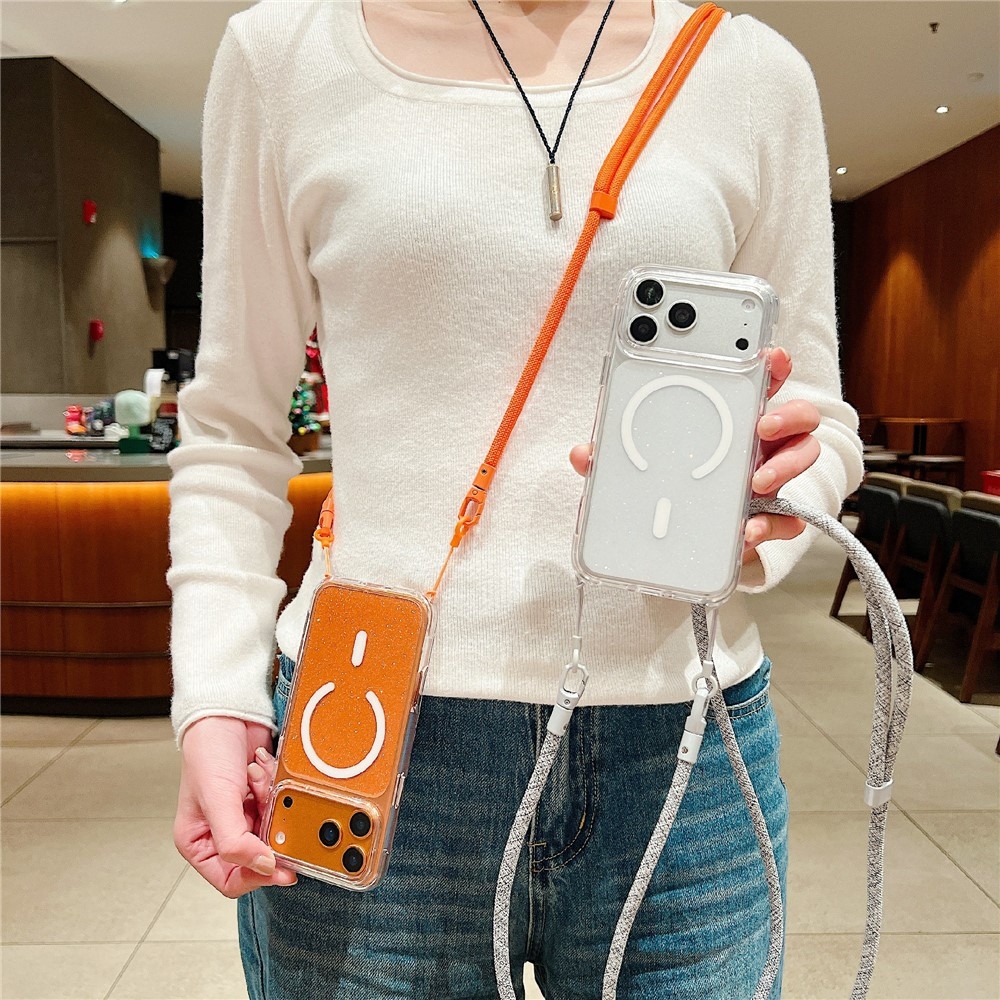 Seamle gélový kryt s pevným chrbtom a MagSafe + šnúrka na iPhone 18 Pro/17 Pro - oranžový