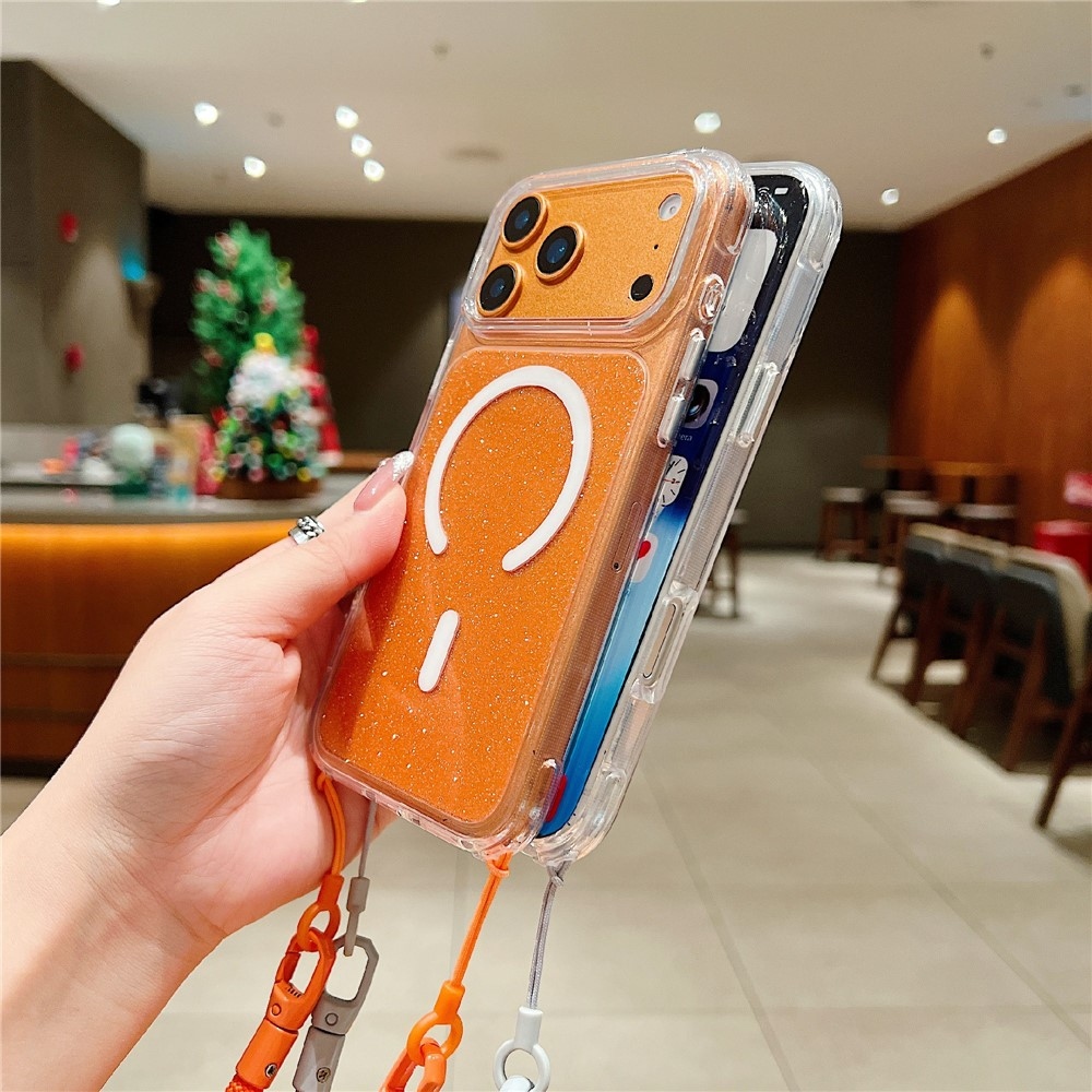 Seamle gélový kryt s pevným chrbtom a MagSafe + šnúrka na iPhone 18 Pro/17 Pro - oranžový