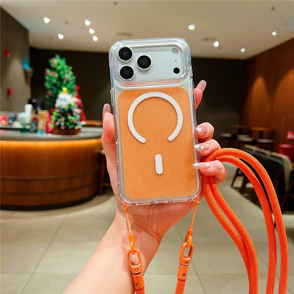 Seamle gélový kryt s pevným chrbtom a MagSafe + šnúrka na iPhone 18 Pro/17 Pro - oranžový