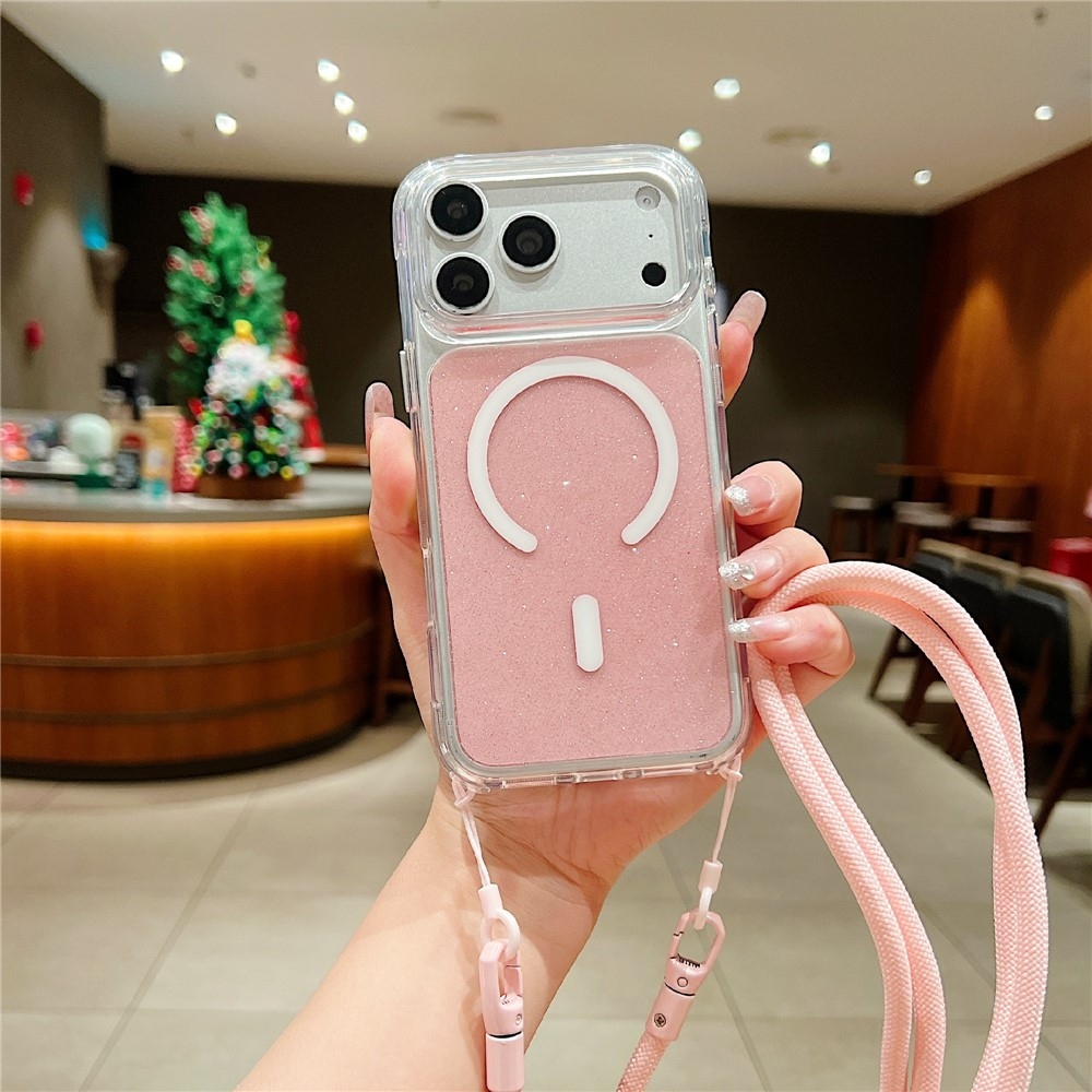 Seamle gélový kryt s pevným chrbtom a MagSafe + šnúrka na iPhone 18 Pro/17 Pro - ružový