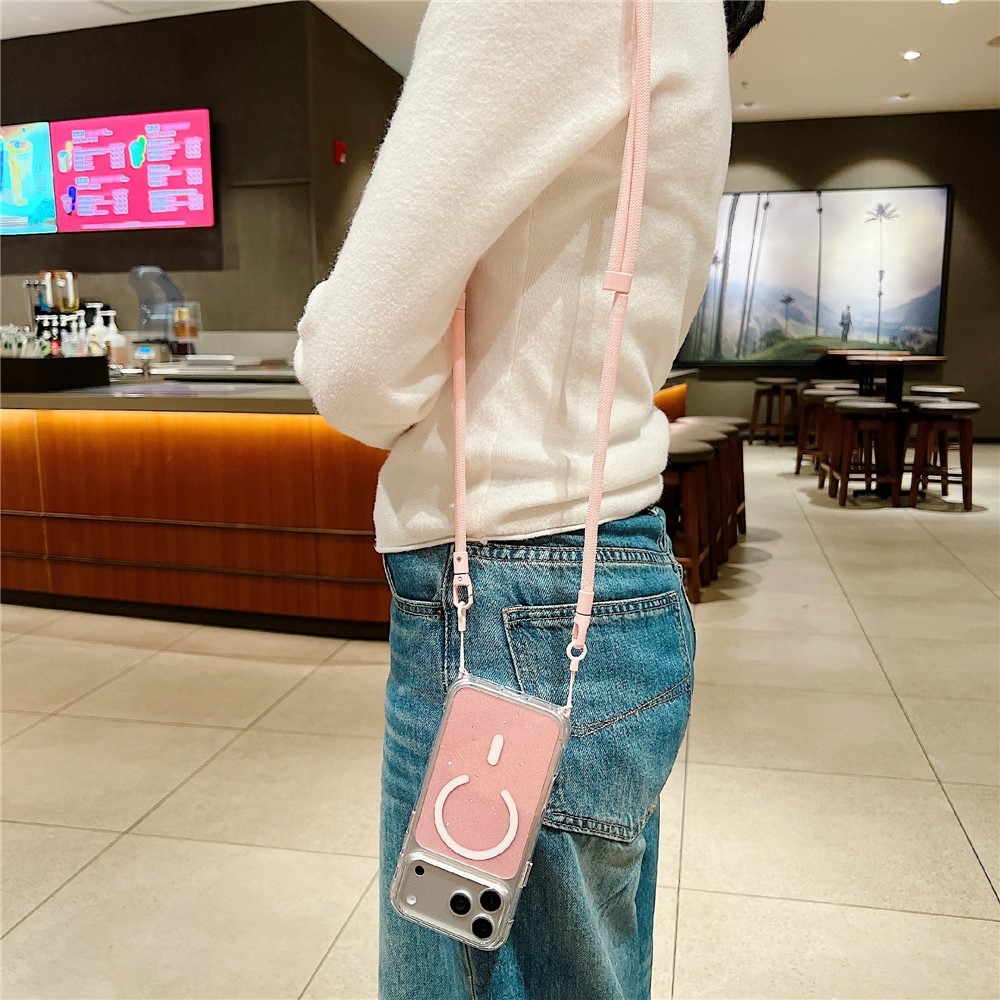 Seamle gélový kryt s pevným chrbtom a MagSafe + šnúrka na iPhone 18 Pro/17 Pro - ružový