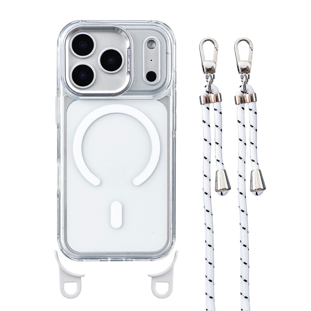 Seamle gélový kryt s pevným chrbtom a MagSafe + šnúrka na iPhone 18 Pro Max/17 Pro Max - biely