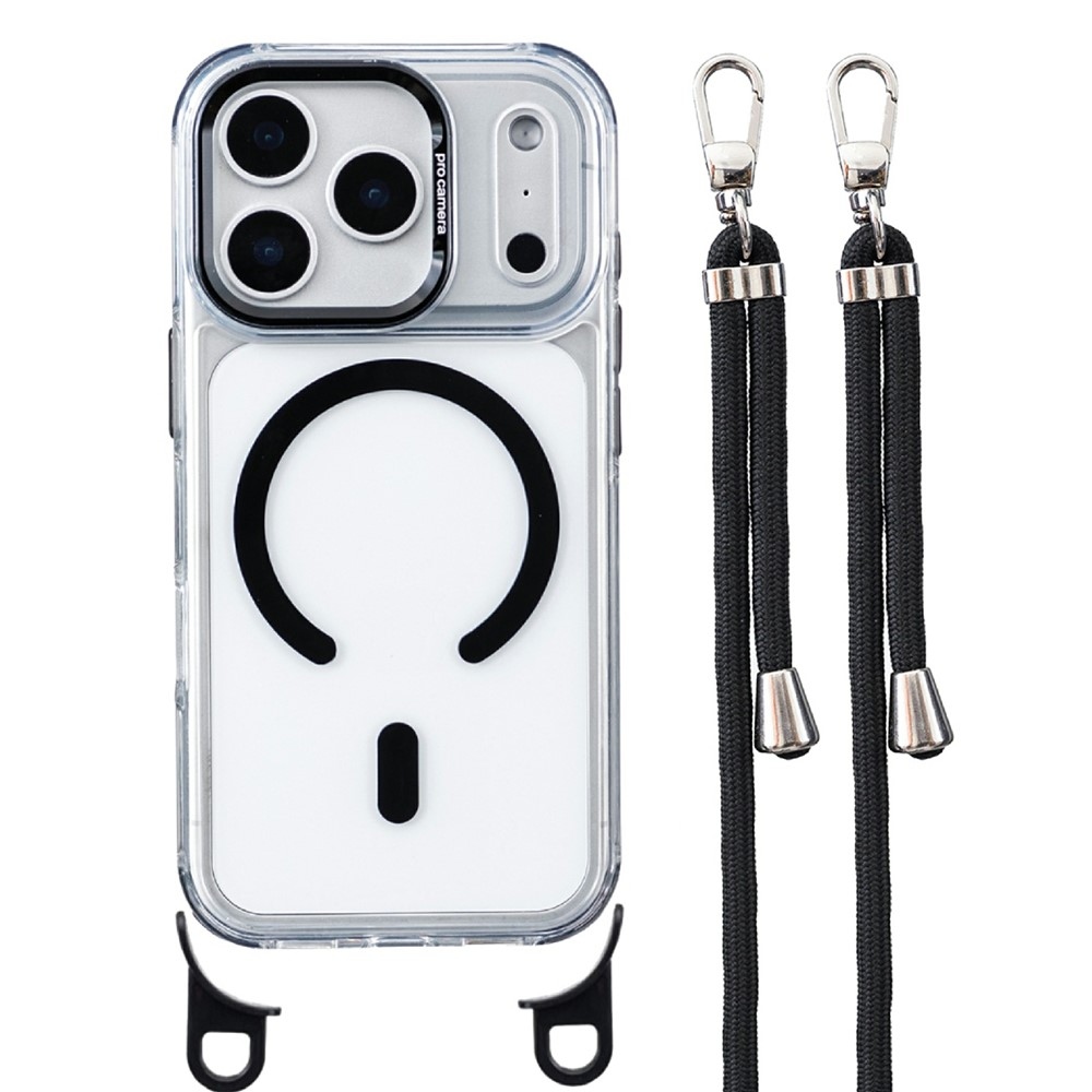 Seamle gélový kryt s pevným chrbtom a MagSafe + šnúrka na iPhone 18 Pro Max/17 Pro Max - čierny