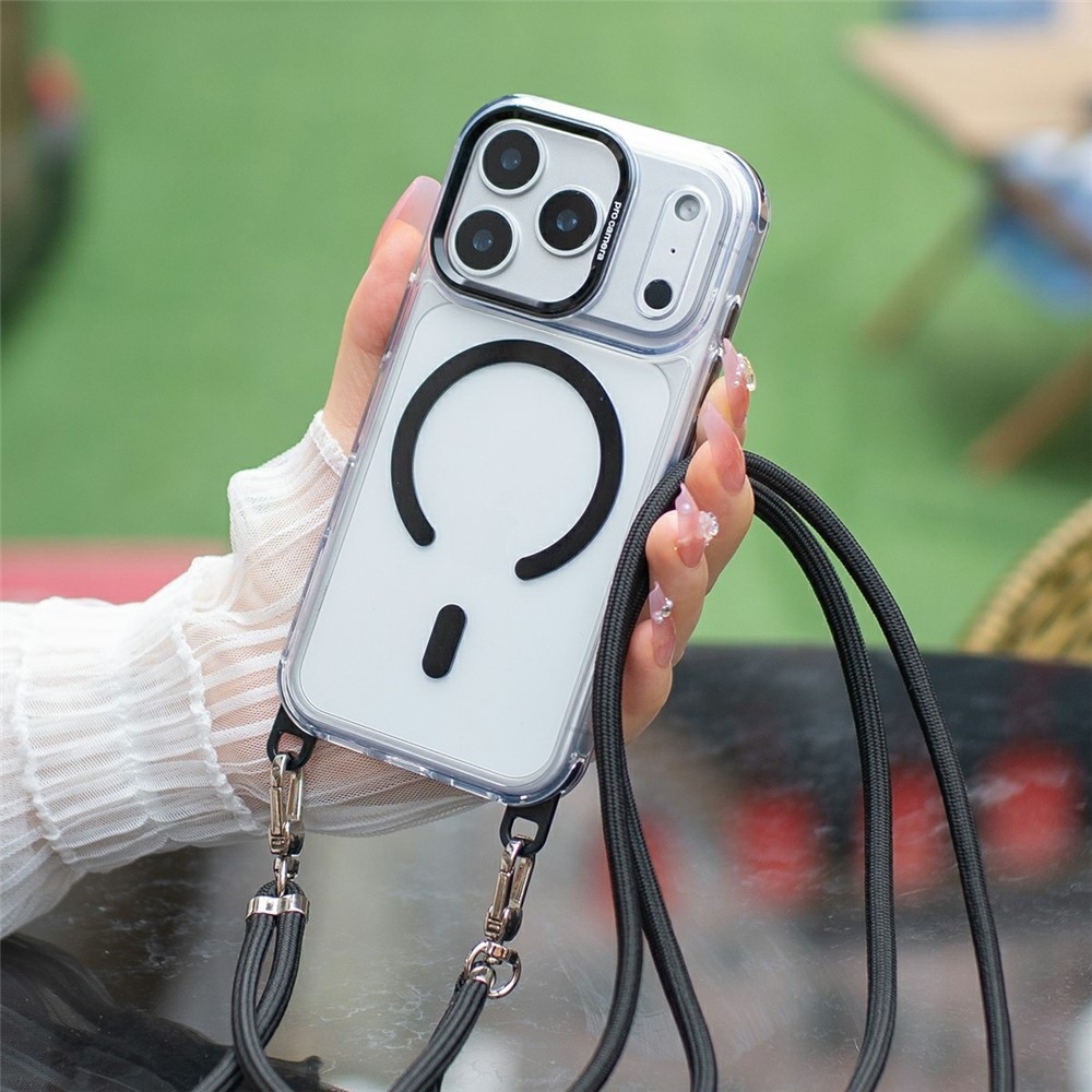 Seamle gélový kryt s pevným chrbtom a MagSafe + šnúrka na iPhone 18 Pro Max/17 Pro Max - čierny