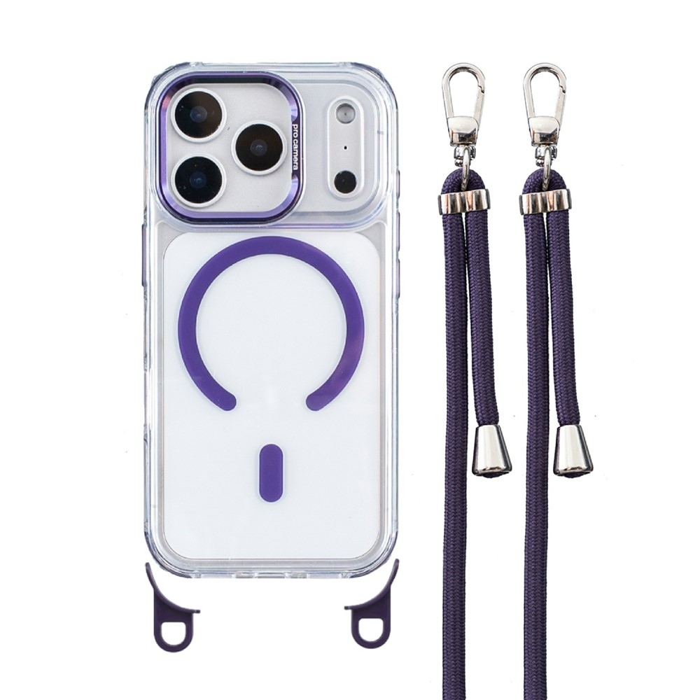 Seamle gélový kryt s pevným chrbtom a MagSafe + šnúrka na iPhone 18 Pro Max/17 Pro Max - fialový