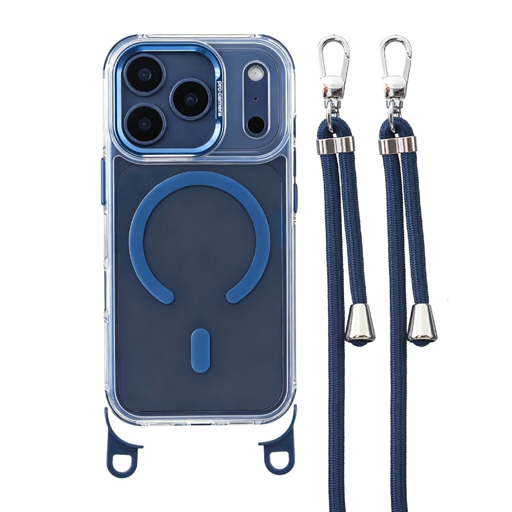Seamle gélový kryt s pevným chrbtom a MagSafe + šnúrka na iPhone 18 Pro Max/17 Pro Max - modrý