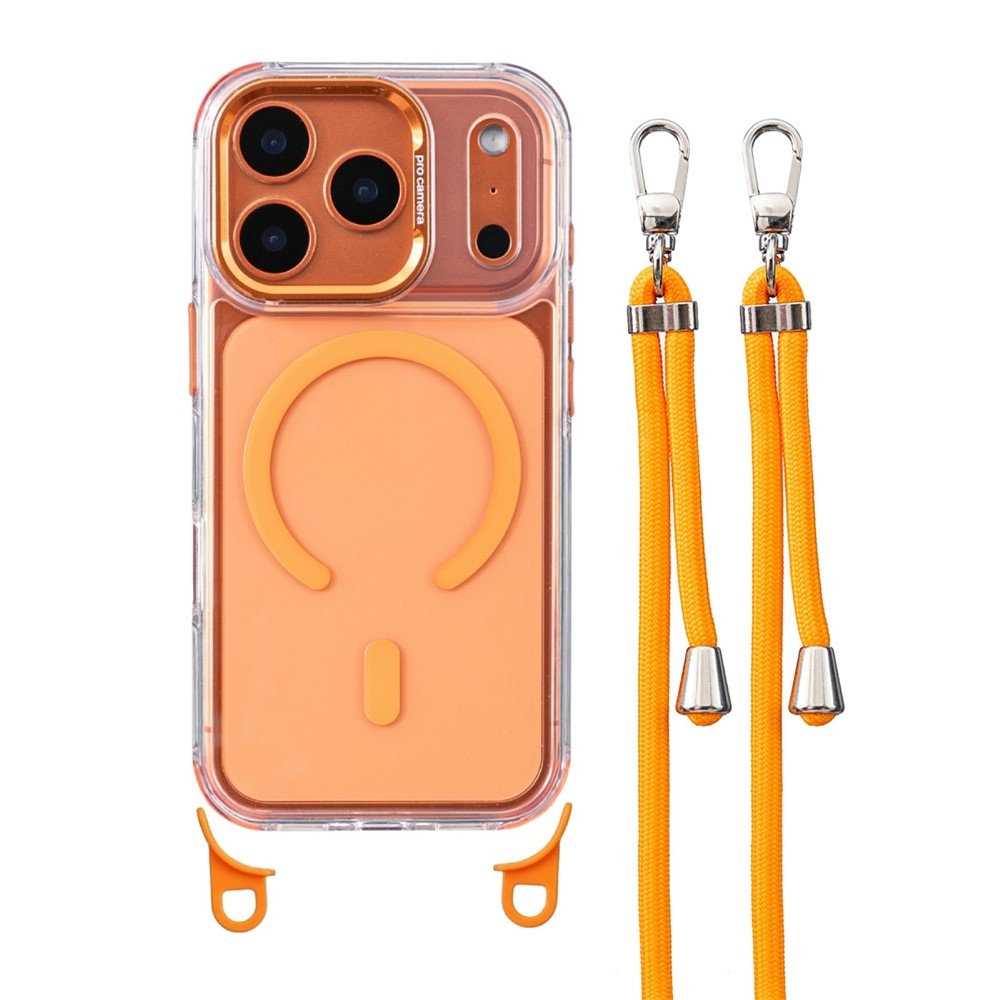 Seamle gélový kryt s pevným chrbtom a MagSafe + šnúrka na iPhone 18 Pro Max/17 Pro Max - oranžový