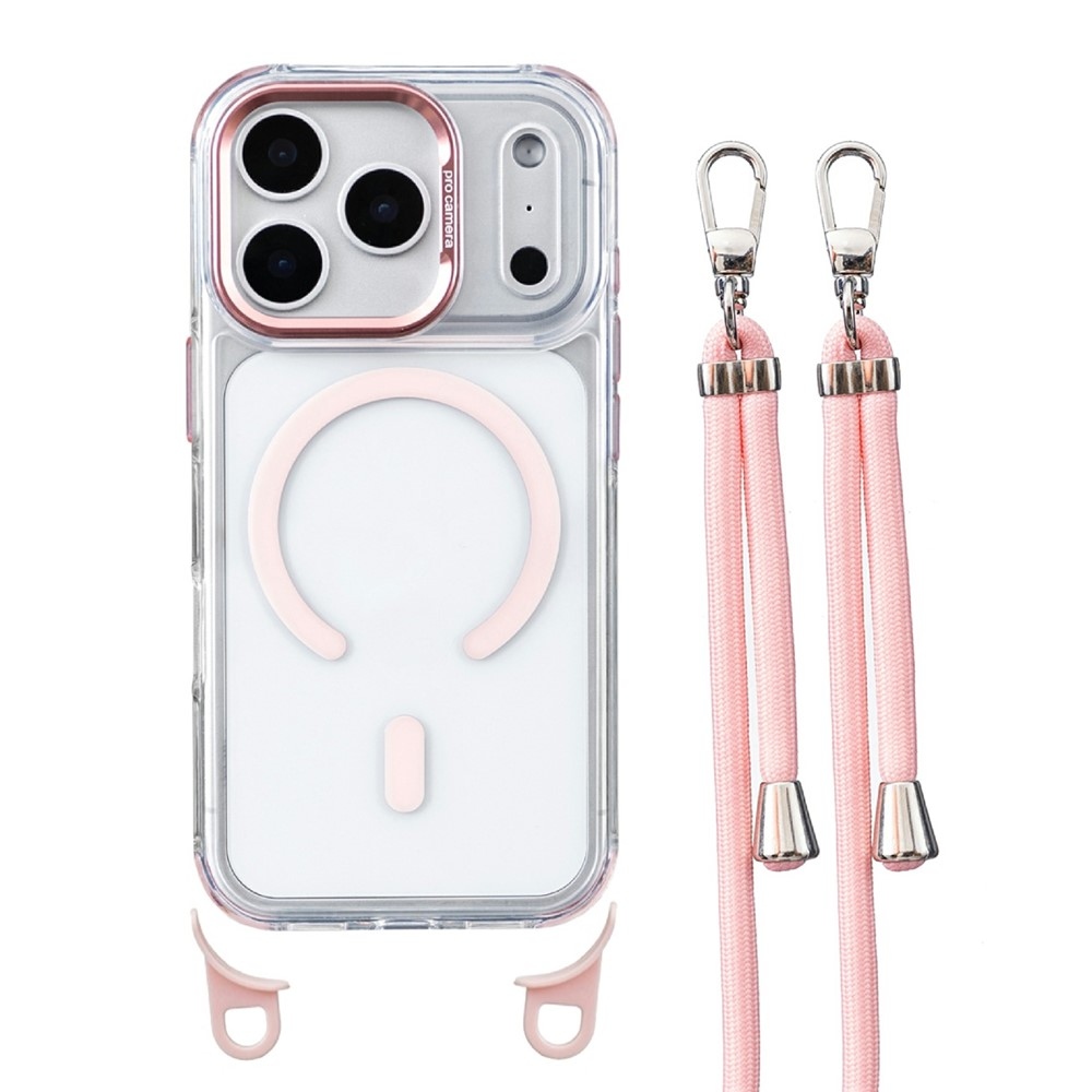 Seamle gélový kryt s pevným chrbtom a MagSafe + šnúrka na iPhone 18 Pro Max/17 Pro Max - ružový
