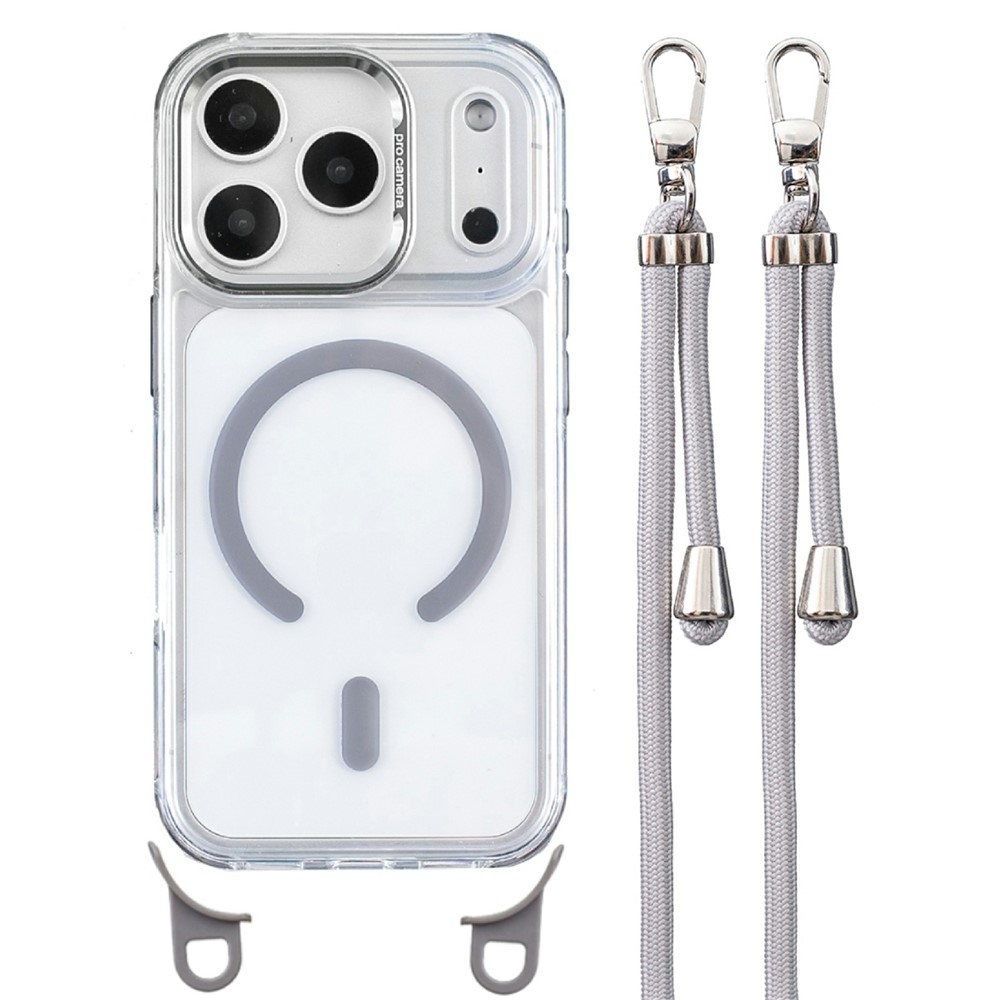Seamle gélový kryt s pevným chrbtom a MagSafe + šnúrka na iPhone 18 Pro Max/17 Pro Max - šedý