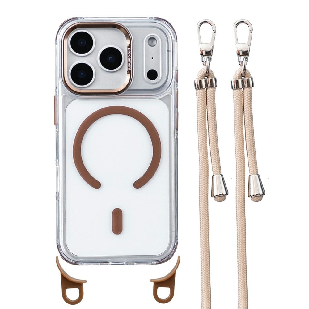 Seamle gélový kryt s pevným chrbtom a MagSafe + šnúrka na iPhone 18 Pro Max/17 Pro Max - zlatý