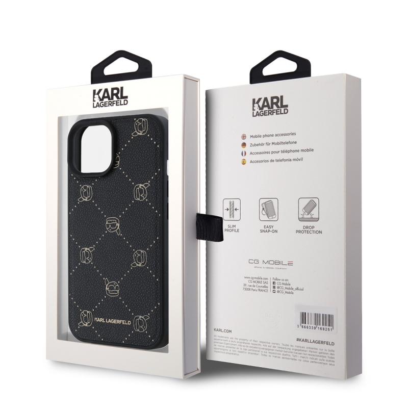 Karl Lagerfeld PU Karl Heads Pattern Magsafe Zadný Kryt pre iPhone 15 Black