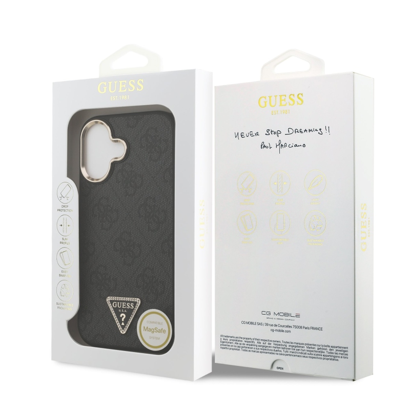 Guess PU kožený zadný kryt 4G Triangle Logo Gold Frame MagSafe pre iPhone 17 Black