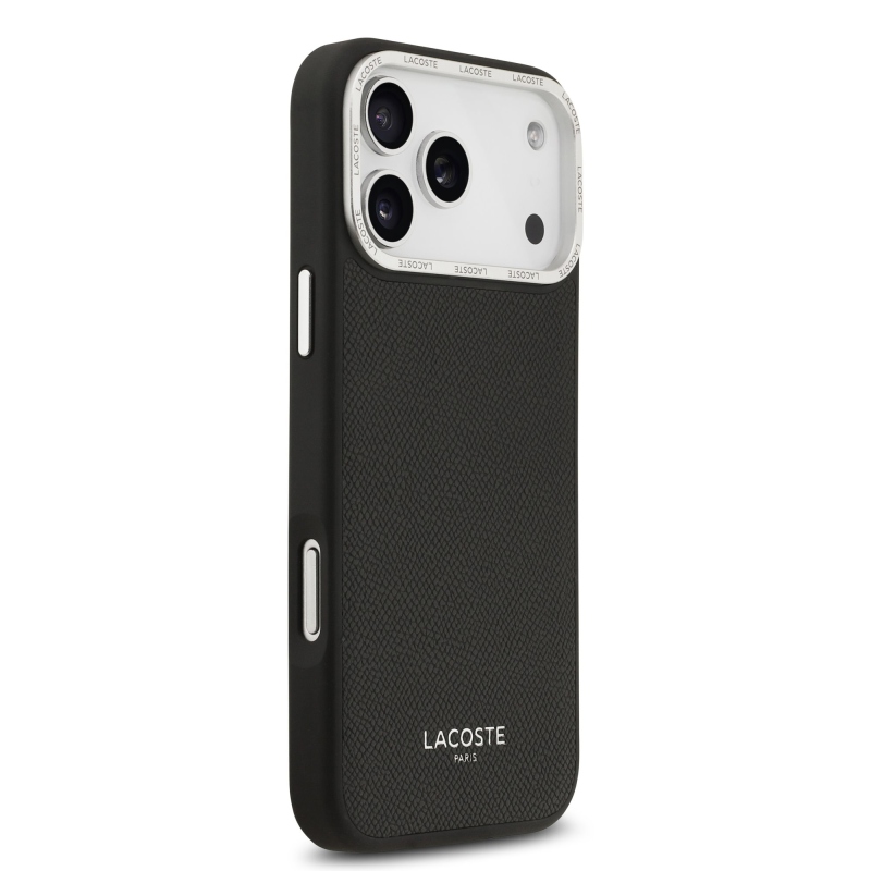 Lacoste PU kožený zadný kryt Champs Elysees MagSafe pre iPhone 17 Pro Max Black