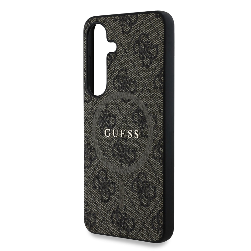 Guess PU Leather 4G Colored Ring MagSafe Zadný Kryt pre Samsung Galaxy S25 Brown