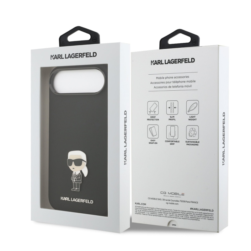 Karl Lagerfeld Liquid Silicone Metal Ikonik Zadný Kryt pre iPhone Air Black