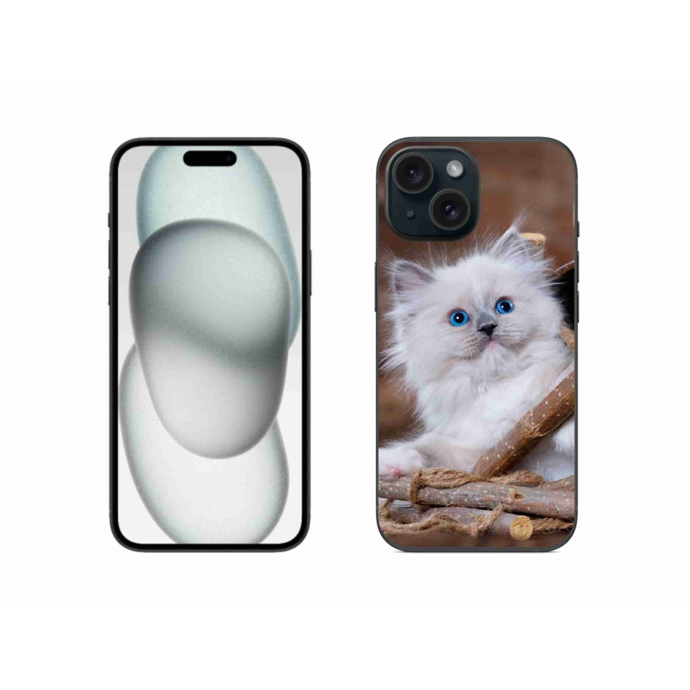 Gélový kryt mmCase na iPhone 15 - biele mačiatko