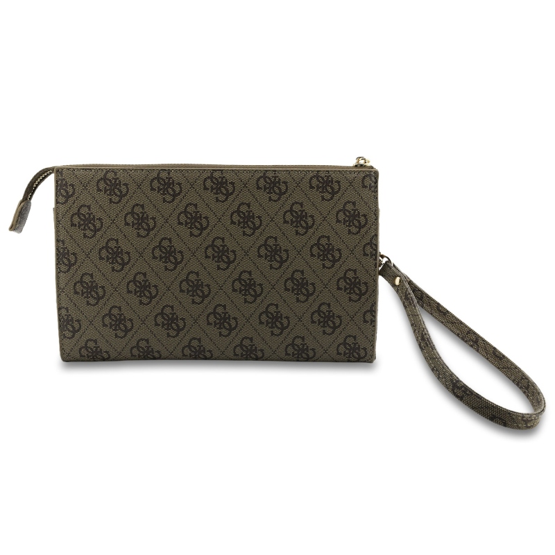 Guess PU 4G kovová taška s logom telefónu hnedá