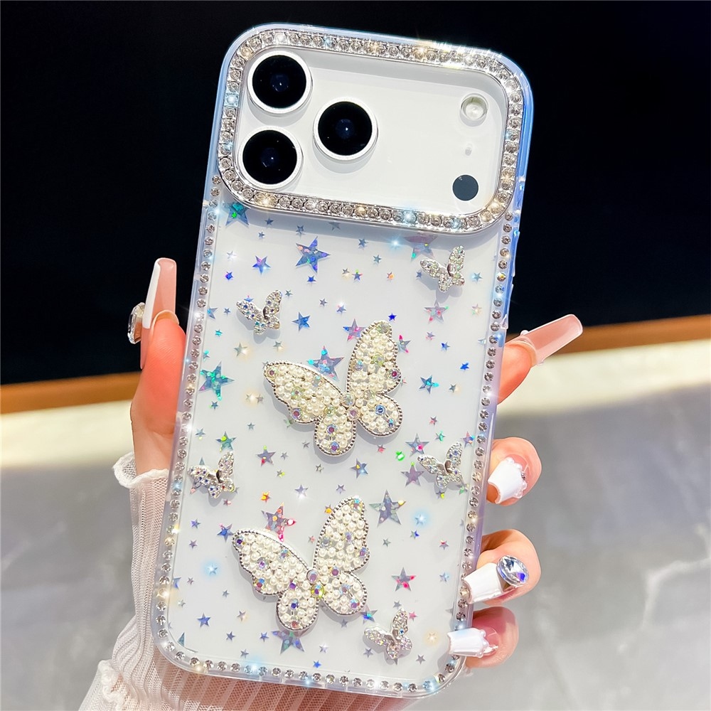 Shiny trblietavý gélový kryt s pevným chrbtom na iPhone 18 Pro/17 Pro - hviezdy/priehľadný