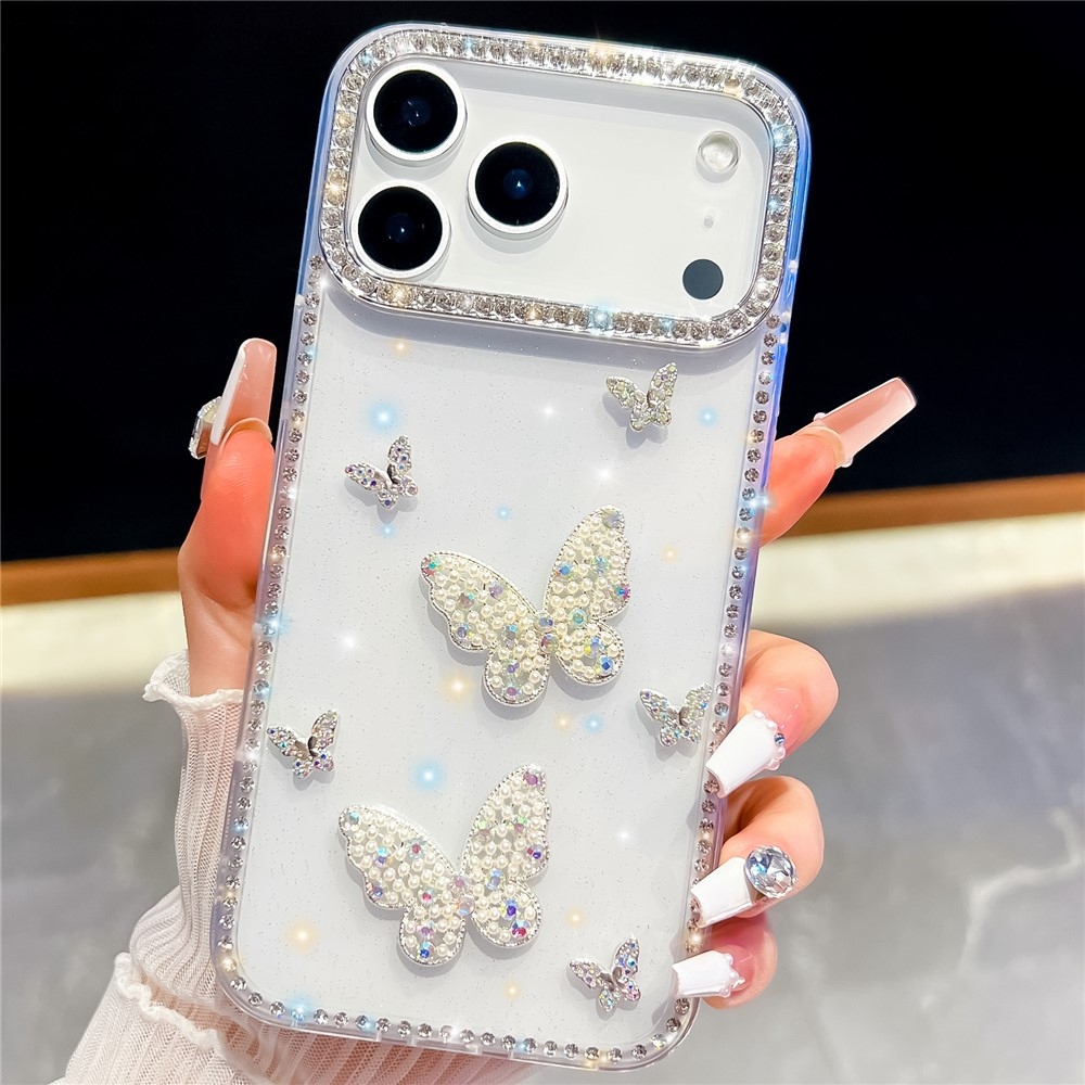Shiny trblietavý gélový kryt s pevným chrbtom na iPhone 18 Pro/17 Pro - motýľ/priehľadný