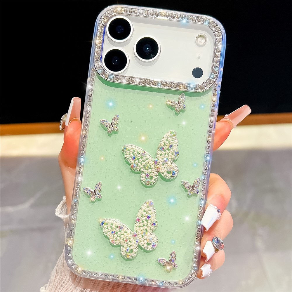 Shiny trblietavý gélový kryt s pevným chrbtom na iPhone 18 Pro/17 Pro - motýľ/zelený