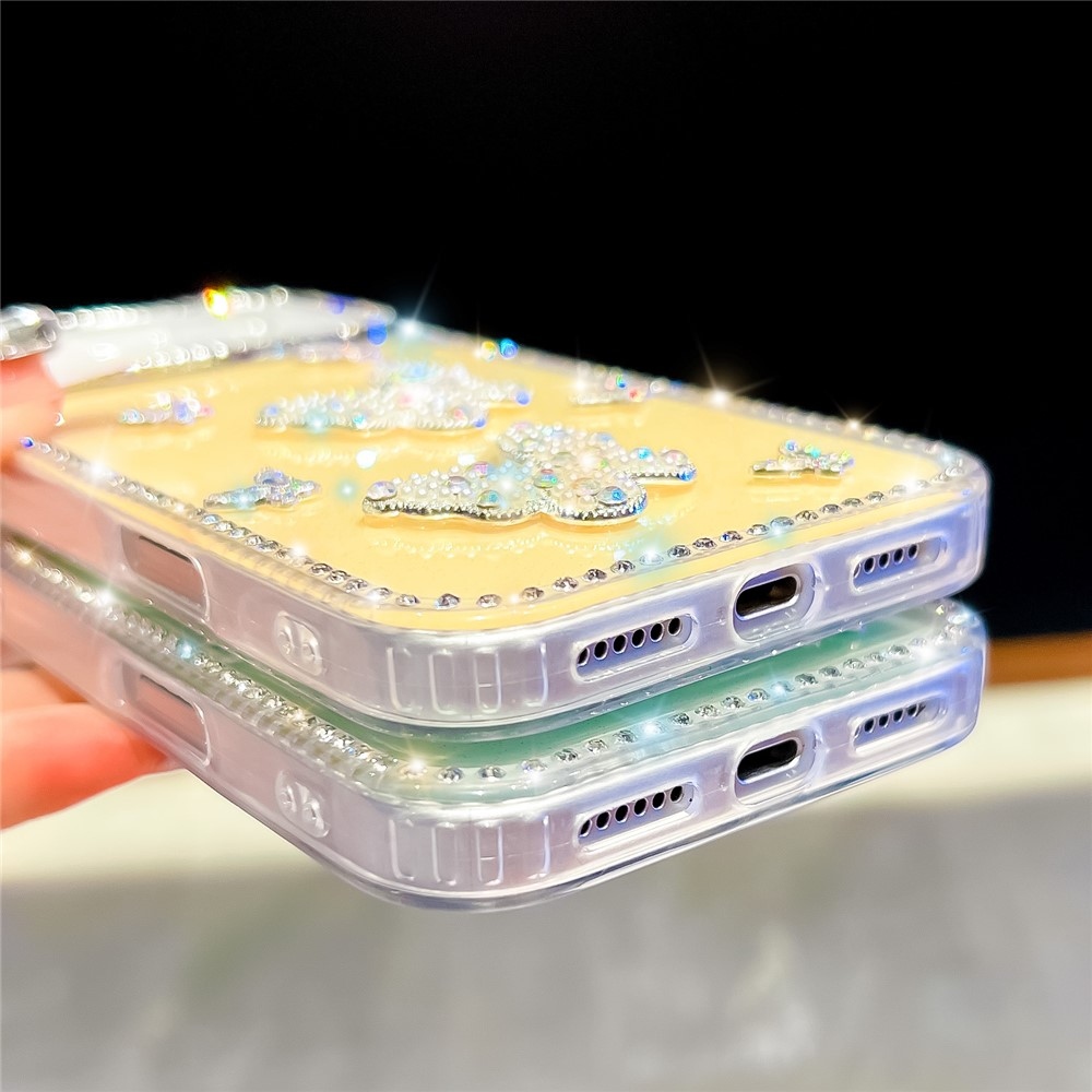 Shiny trblietavý gélový kryt s pevným chrbtom na iPhone 18 Pro/17 Pro - motýľ/žltý