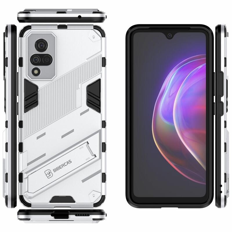 Shock odolný hybridný kryt s výklopným stojanom na mobil Vivo V21 4G/5G - biely