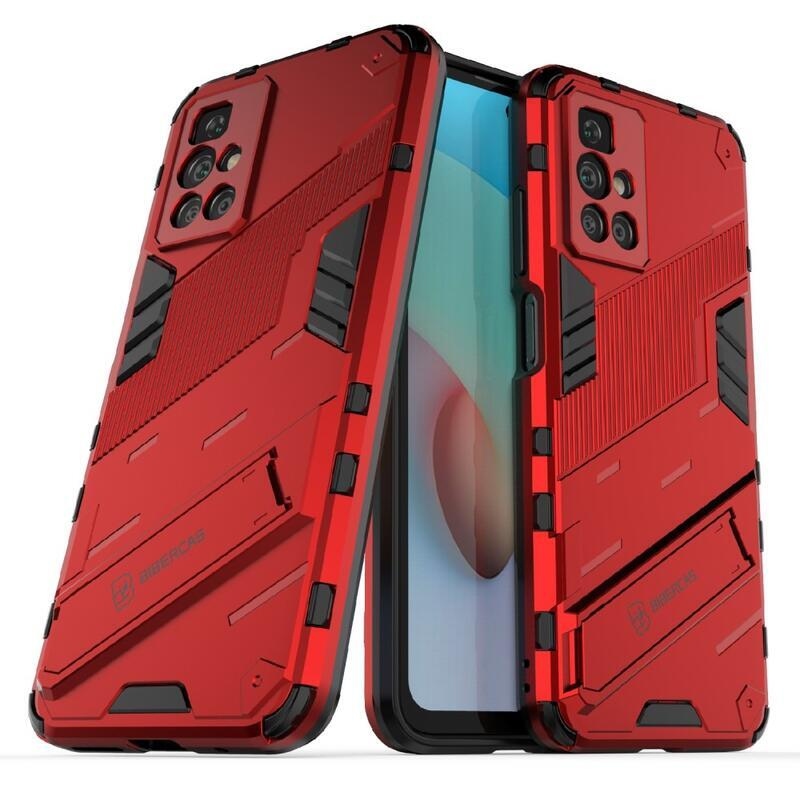 Shock odolný hybridný kryt s výklopným stojanom na mobil Xiaomi Redmi 10/Redmi 10 (2022) - červený