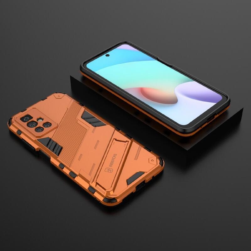 Shock odolný hybridný kryt s výklopným stojanom na mobil Xiaomi Redmi 10/Redmi 10 (2022) - oranžový