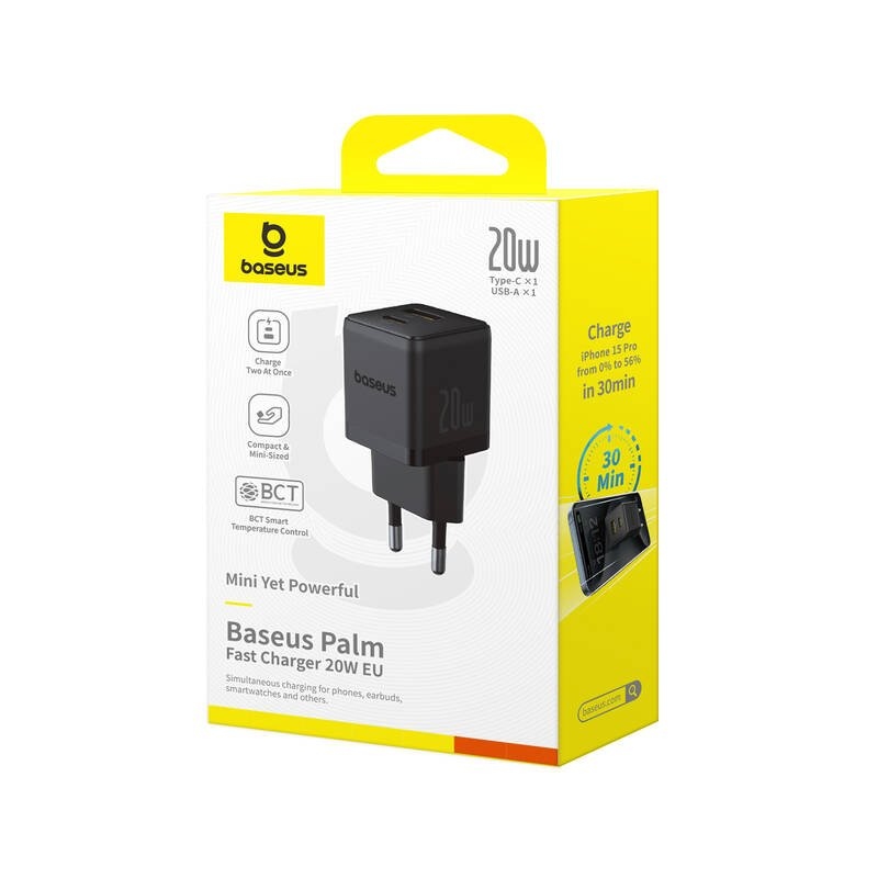 Baseus Palm Fast Nabíjačka USB-A + USB-C 20W Black