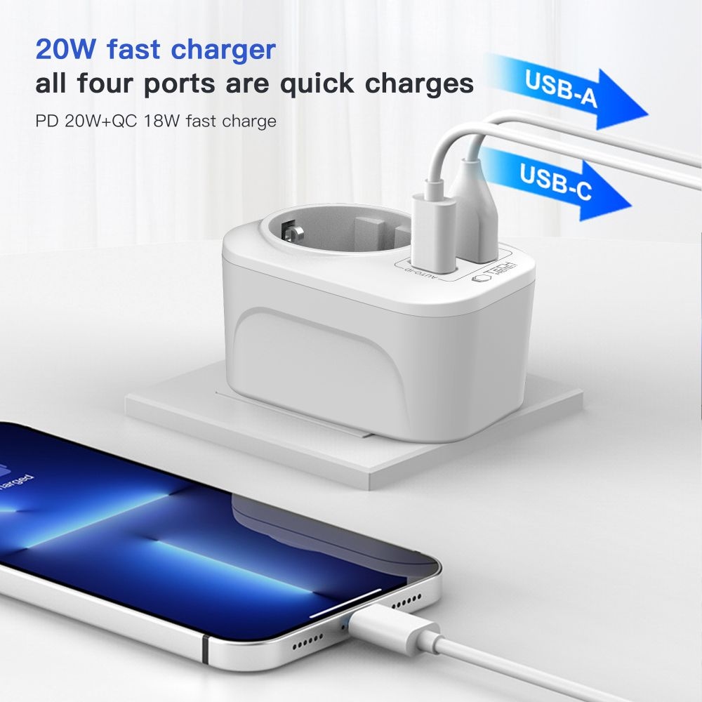 Tech-Protect TA100 cestovný adaptér EÚ na US s USB-C a USB-A