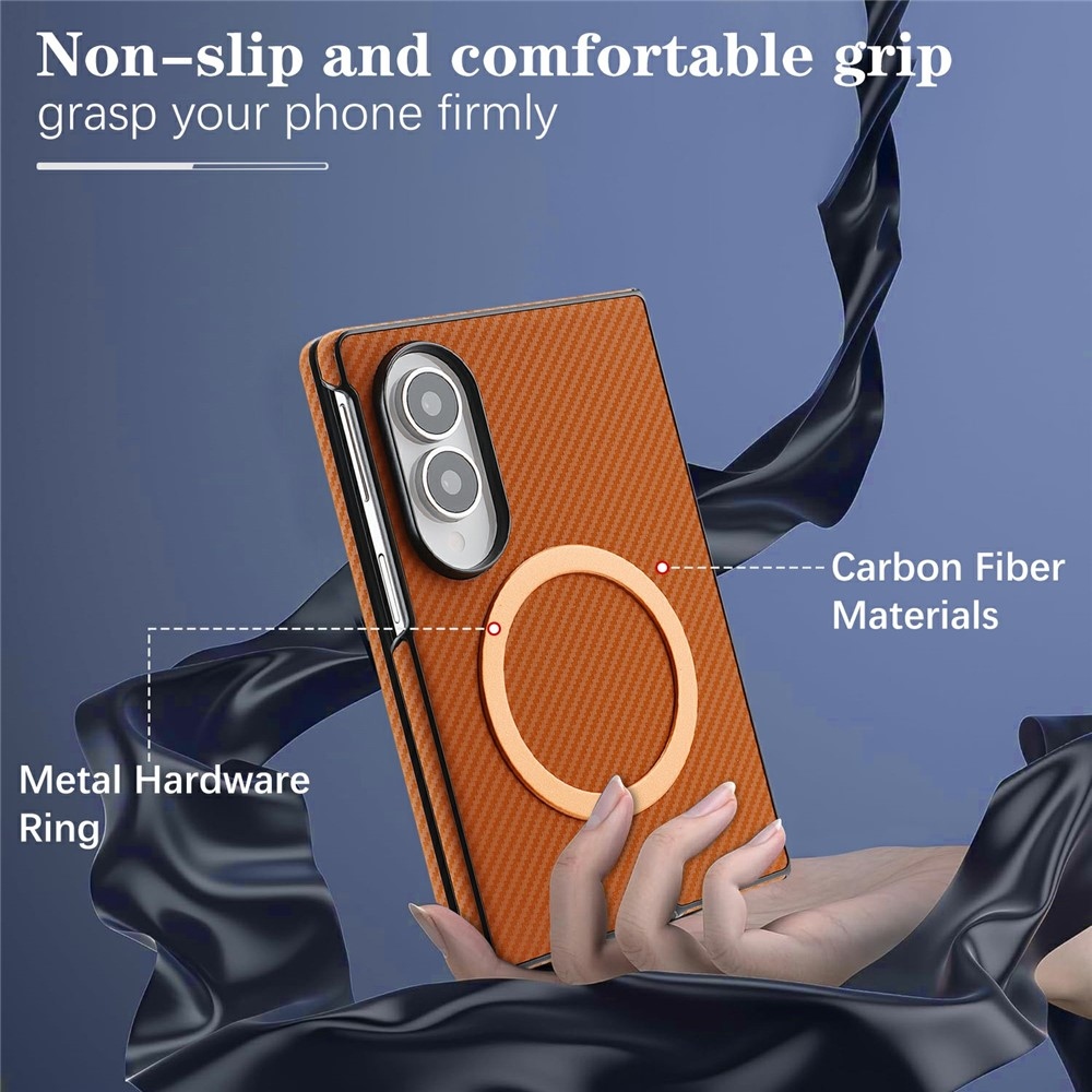Side kryt s MagSafe a potiahnutý umelou kožou na Samsung Galaxy Z Fold8 5G - hnedý