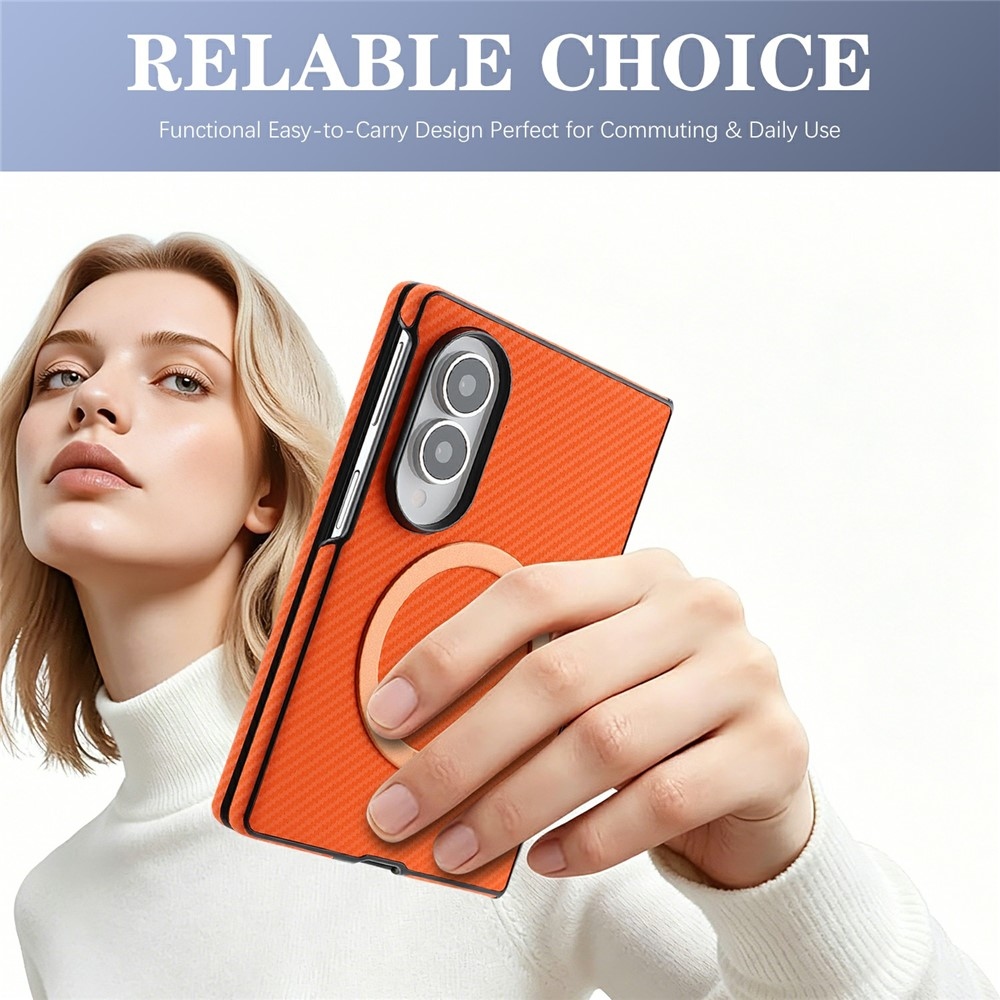 Side kryt s MagSafe a potiahnutý umelou kožou na Samsung Galaxy Z Fold8 5G - oranžový