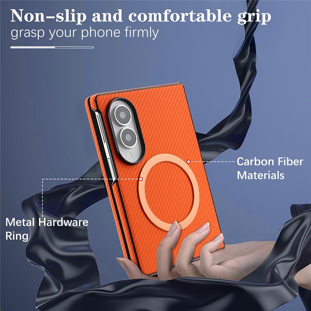Side kryt s MagSafe a potiahnutý umelou kožou na Samsung Galaxy Z Fold8 5G - oranžový