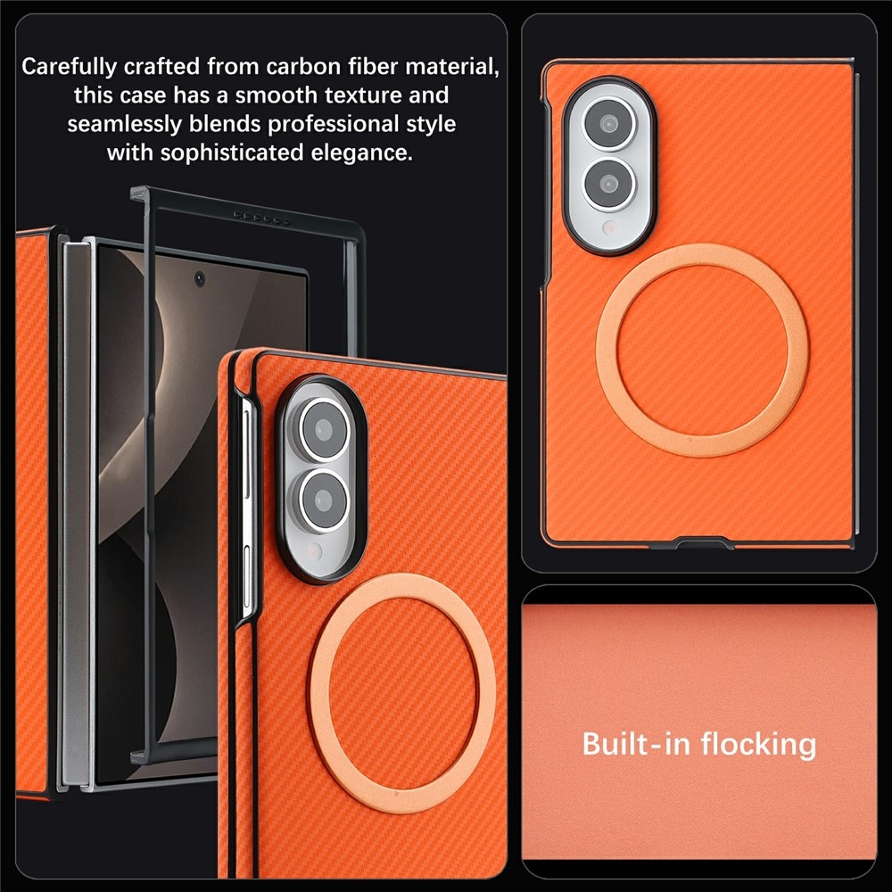 Side kryt s MagSafe a potiahnutý umelou kožou na Samsung Galaxy Z Fold8 5G - oranžový