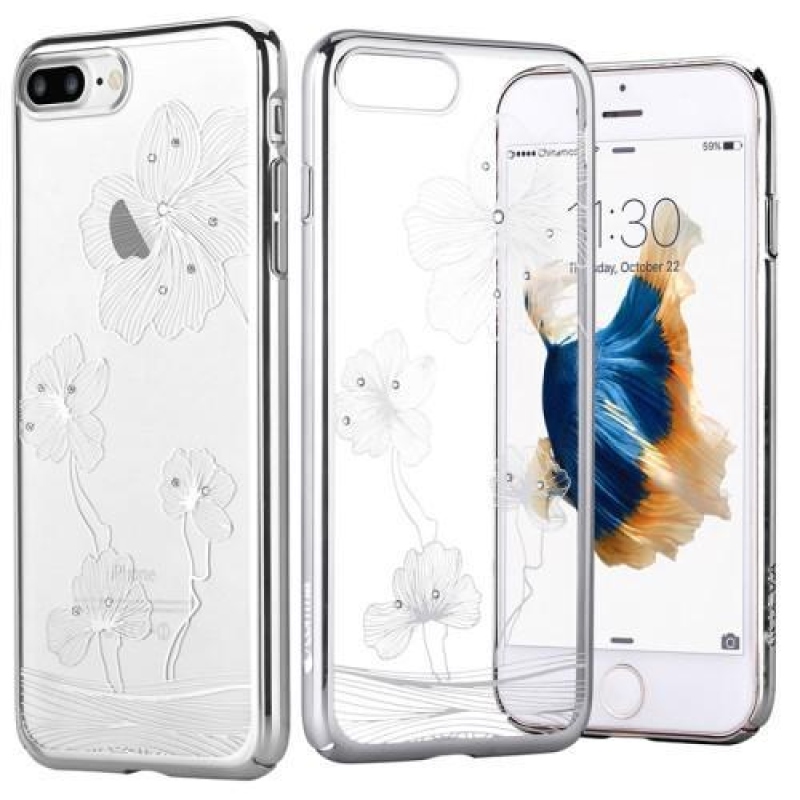 Silky Swarovski kryštálový plastový obal na iPhone 8 Plus a iPhone 7 Plus - strieborný