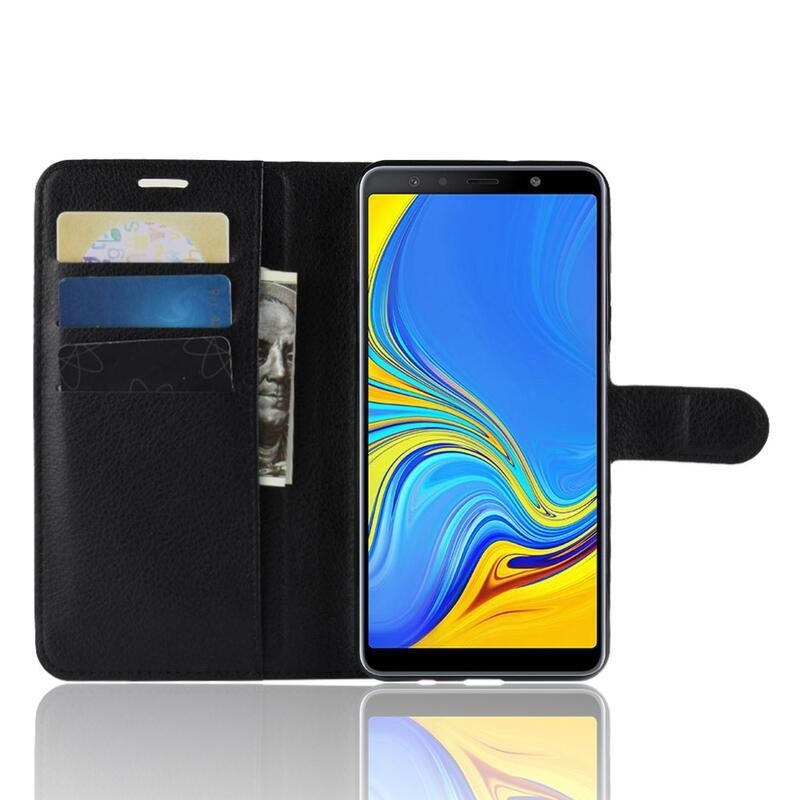 Skin PU kožené flipové puzdro pre Samsung Galaxy A7 (2018) - čierne